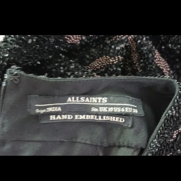 AllSaints Shia Embellished Beaded Zebra Sleeveless V-Neck Mini Dress 6